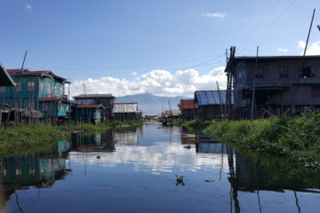 Houses on the lake in a fishing community in Myanmar