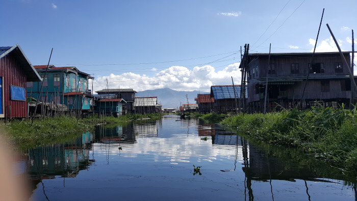 Houses on the lake in a fishing community in Myanmar